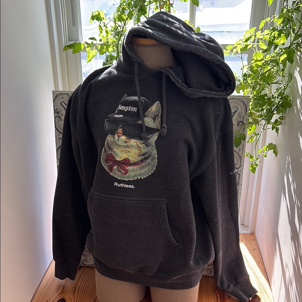 Black Cat Hoodie with Sunglasses Design